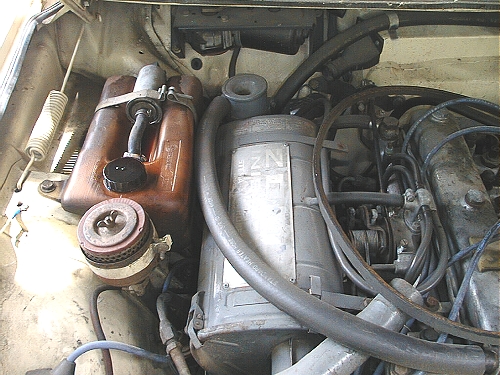 close-up of intake side of engine